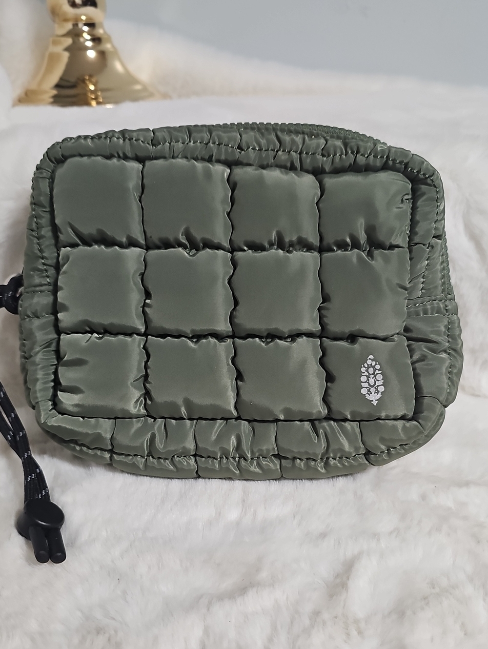 Free People Sage Green Quilted Puffer Wristlet Clutch